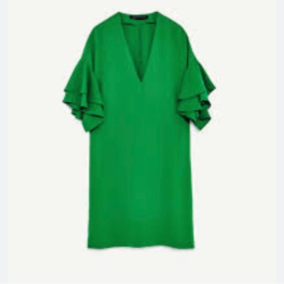 Zara Women’s Green Mini Dress with Ruffle Sleeves - Picture 5 of 11